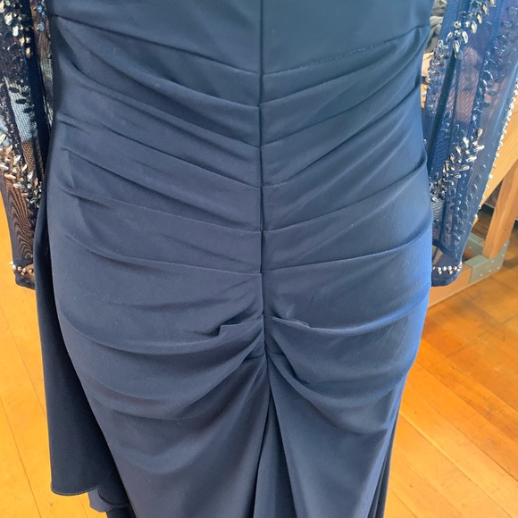 Betsy & Adam Navy Evening Gown w/ rhinestones. - Picture 7 of 11
